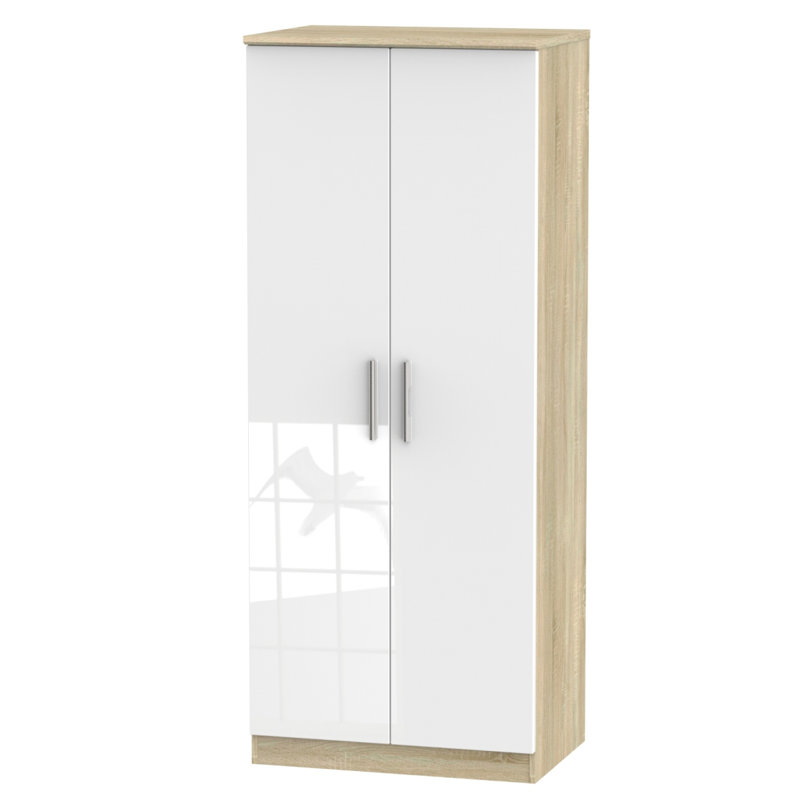 Fully Assembled Gaes Knightsbridge 2 Door Wardrobe, White Matt / Oak Wood Veneer