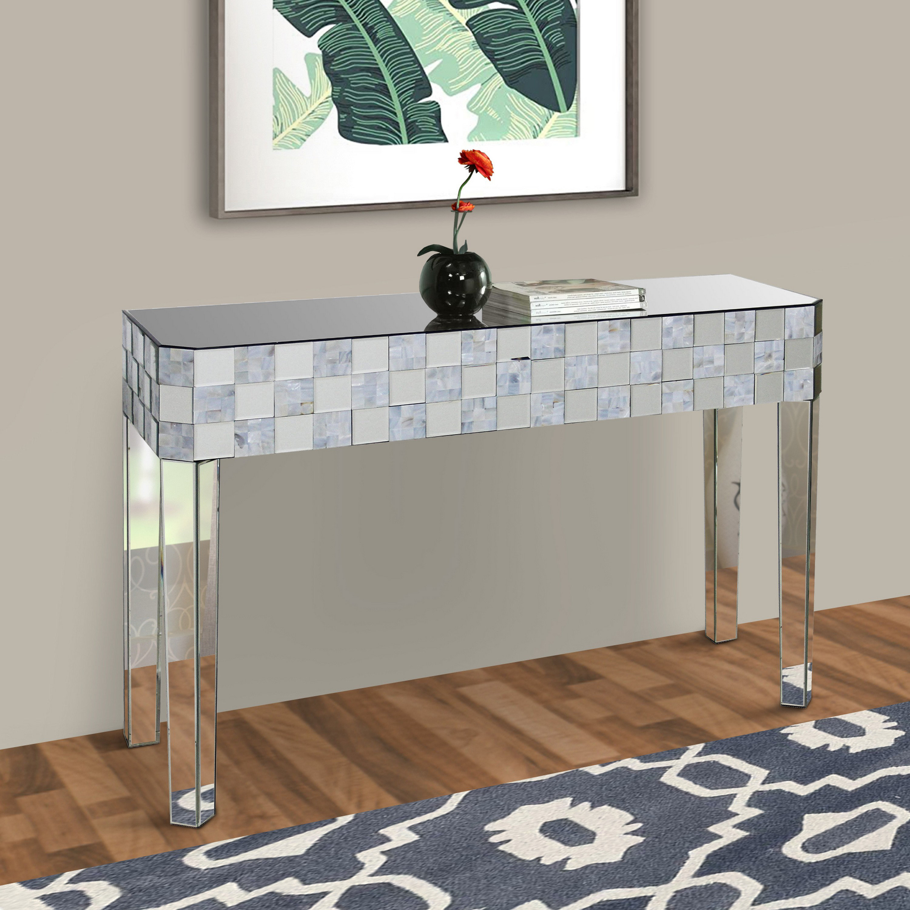 House of Hampton Miharu Frosted Chequered Pattern Console Table ...