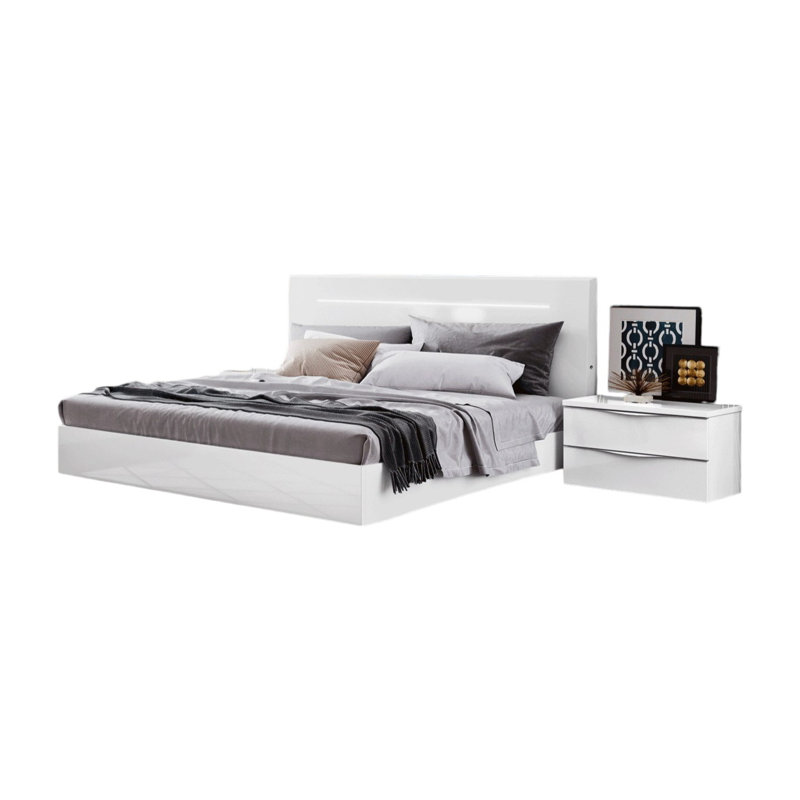 Infinity Casa Bianca White Bedroom Set 5-piece | King Bed + 2 Nightstands + Dresser + Mirror, 2 Pcs: Bed, Nightstand, Queen