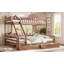 Lit superposé simple au-dessus de grand lit simple avec rangement, garde-corps courbés et tablettes latérales, structure en bois massif, aucun sommier nécessaire (sans matelas)