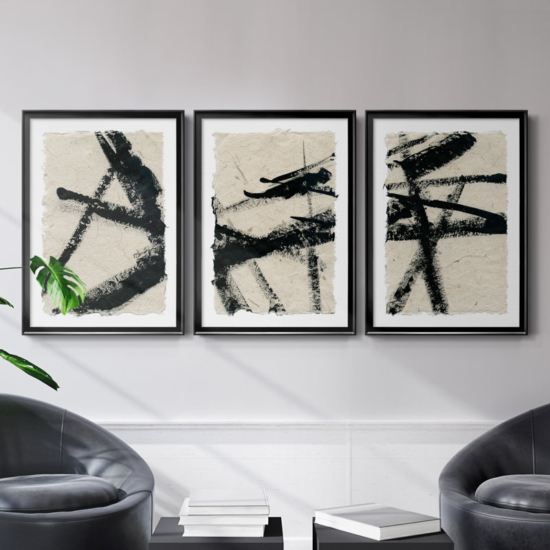 «Lines Crossed I», ensemble de 3 cadres photo, H 18,5 po x l 73,5 po x P 1,5 po, Toile avec cadre noir