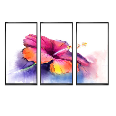 Red Yellow Hibiscus Flower In Blue " Red Yellow Hibiscus Flower In Blue " 3 - Pieces Painting Print