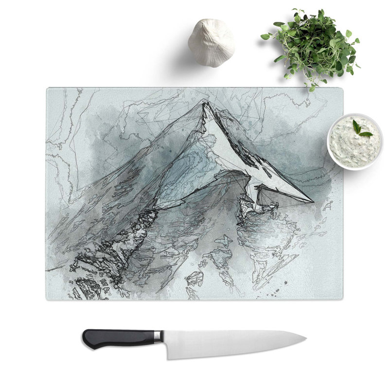 Tempered Glass Snow Covered Mountain in India Chopping Board, 39 cm W x 28.5 cm L
