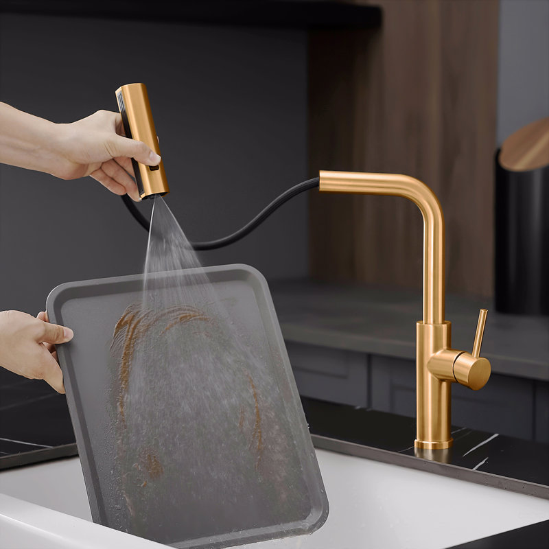 Kitchen Sink Faucet, Nickel Gold Kitchen Faucets With Pull Out Sprayer, Bar Faucet Single Hole Faucet, Brushed Gold