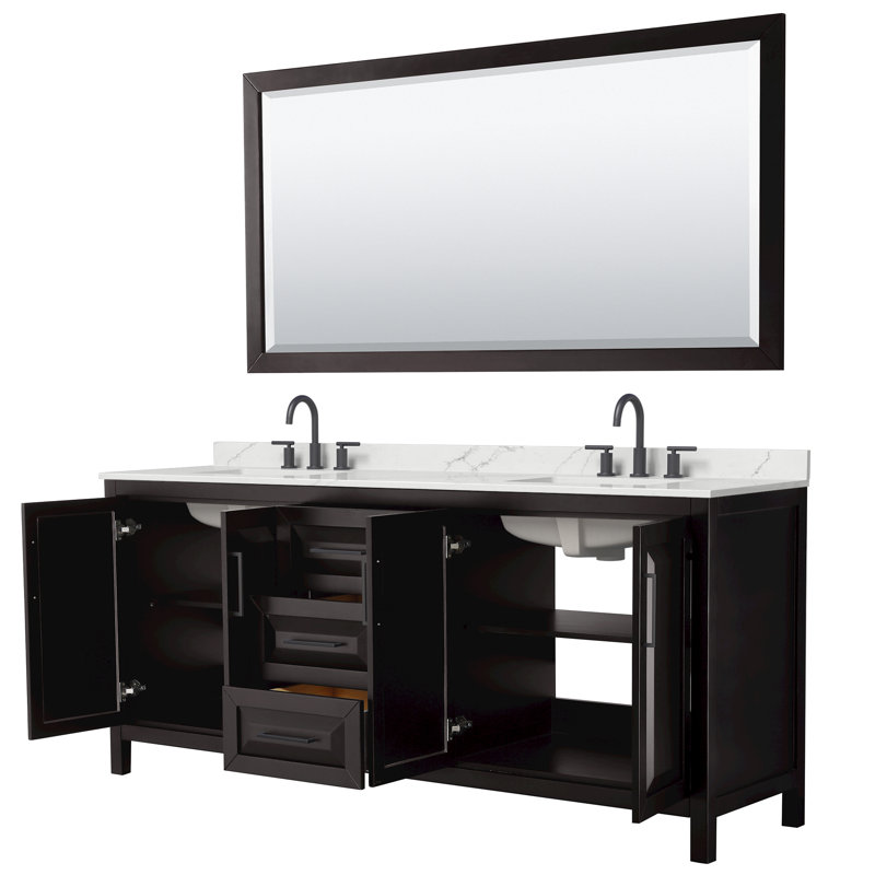 Daria 80'' W Vanity, Matte Black, Brown, White Quartz