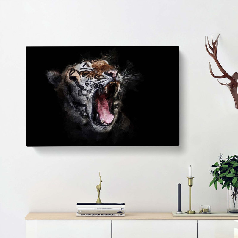 A Yawning Tiger - Wrapped Canvas, 40cm H x 60cm W x 3cm D