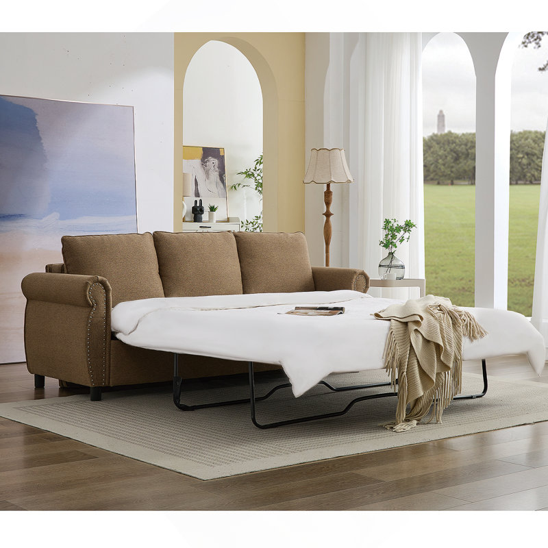 81.5-Inch 2-In-1 Queen Convertible Sleeper Sofa Bed With Memory Foam Mattress For Living Room And Apartment Use, Brun