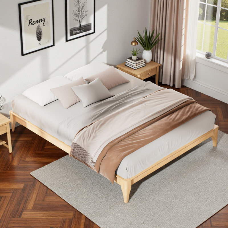 Base de lit plateforme en bambou - Support de lattes robuste, aucun sommier nécessaire, Naturel, Complète