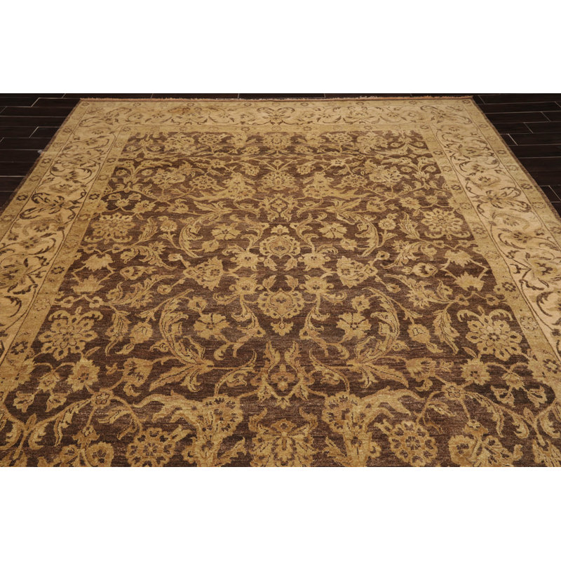 Handmade Brown and Tan Wool 9' x 12' Oriental Rug
