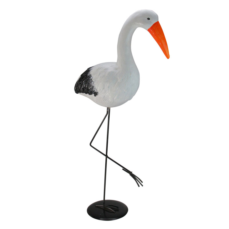 Statue de jardin 30 po avec grue blanche et noire réaliste 30 po