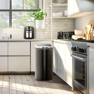 42 Liter Automatic Motion Sensor Kitchen Waste Bin with Removable Inner Bucket, Stainless Steel Body, Touch-Free Operation and Manual Override Buttons, Black