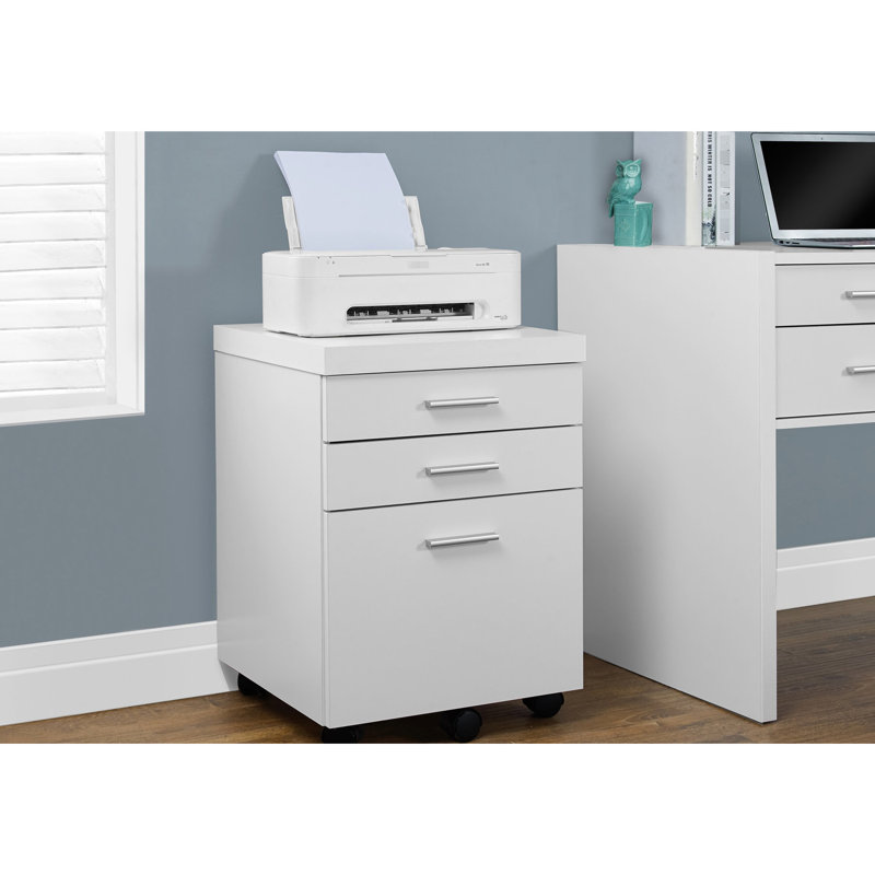 White Laminate Rolling File Cabinet, Storage Drawers For Office Work And Printer Stand Accessory Cabinet On Frame, Laminate,
