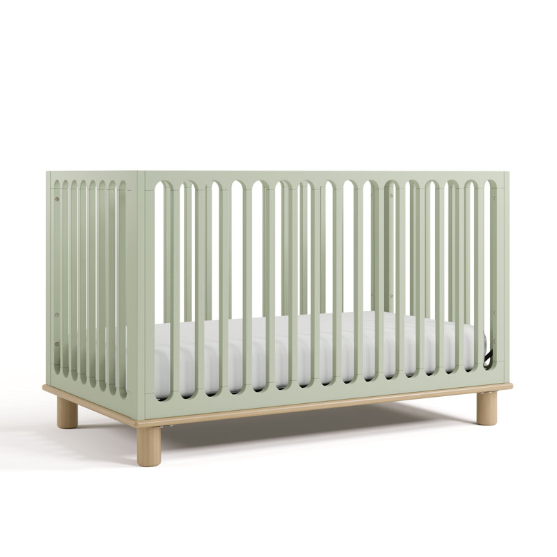 Sicily Deluxe 3-In-1 Convertible Crib With Bonus Toddler Guardrail, Sage/Driftwood, Crib