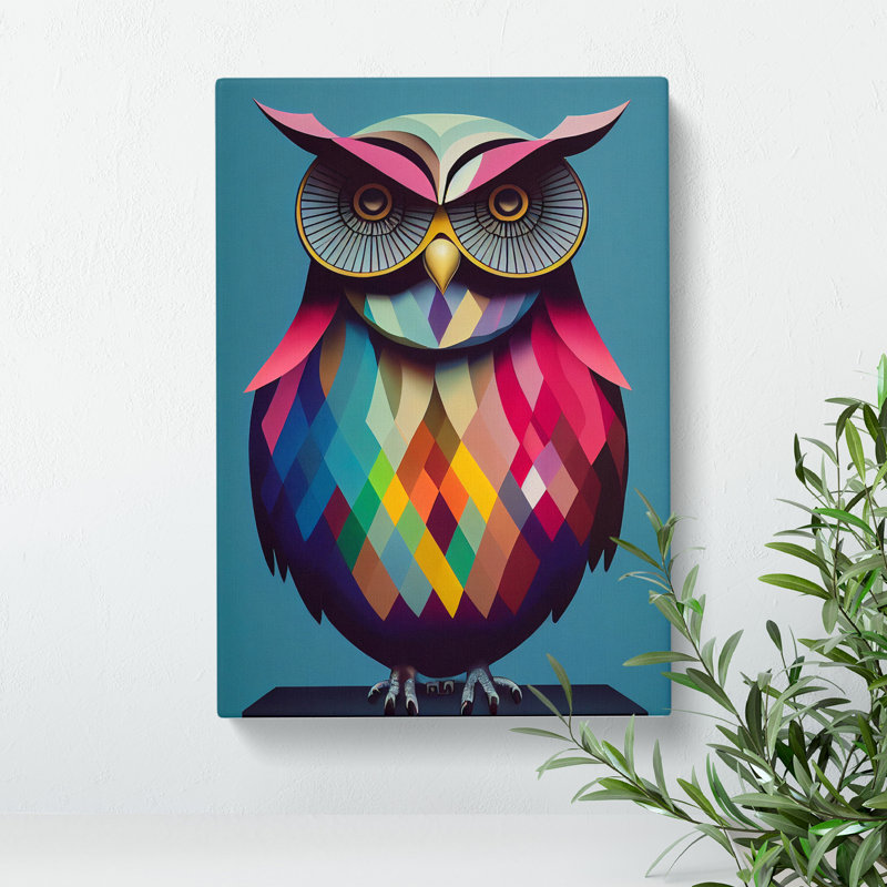 Geometric Owl No.5 Abstract - Wrapped Canvas Print, 50cm H x 35cm W x 3cm D