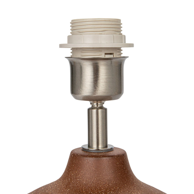 Brown Ceramic Table Lamp with Natural Linen Shade and Cut-Outs