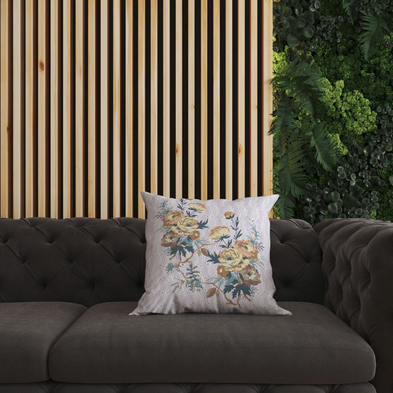 Oreiller réversible floral intérieur / extérieur Rosemary Rosebuds, Orange / floral mauve, H 16 po x l 16 po