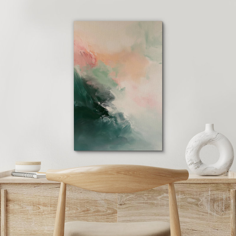 «Green Minimal Abstract Modern Paint Strokes», encadré frais, images de salon, Toile tendue, H 18 po x l 12 po