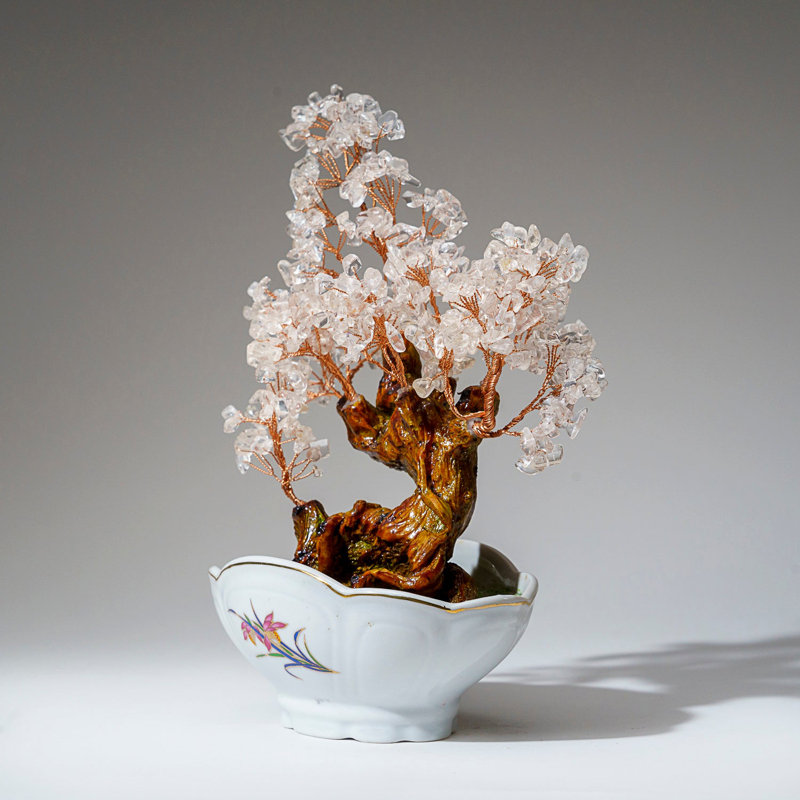 Genuine Quartz Gemstone Bonsai Tree In Oval Ceramic Pot (10€ Tall)