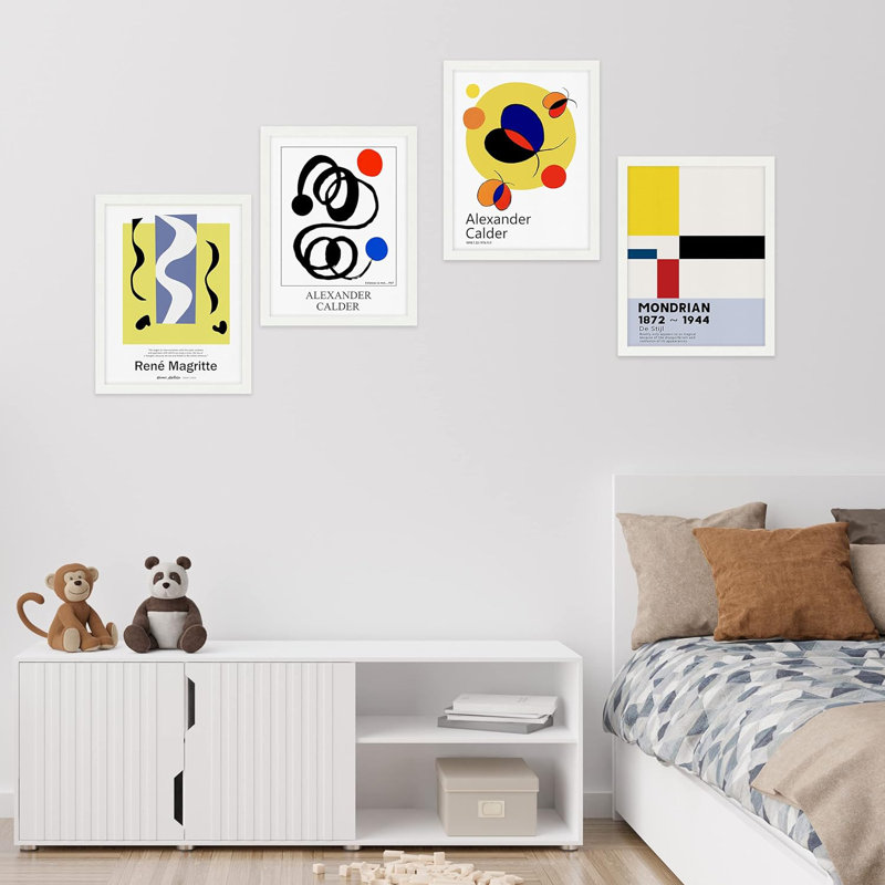 Alexander Calder Mondrian Expositions, reproduction d'art encadrée sur papier, 4 pièces, H 14 po x l 11 po x P 1 po, Blanc