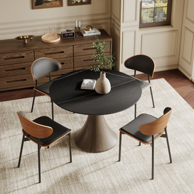 4-Person Dining Table Set With 43''/47''/53'' Round Table & 4 Leather Upholstered Side Dining Chairs