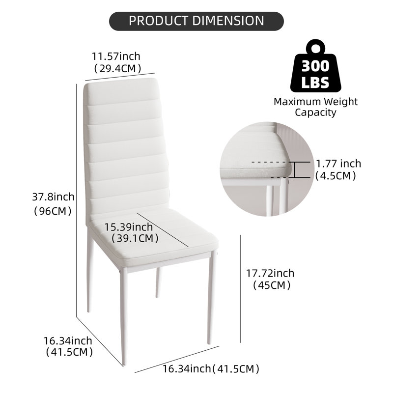 38'' H Upholstered Dining Chair Faux Leather Side Chair With Steel Legs, White
