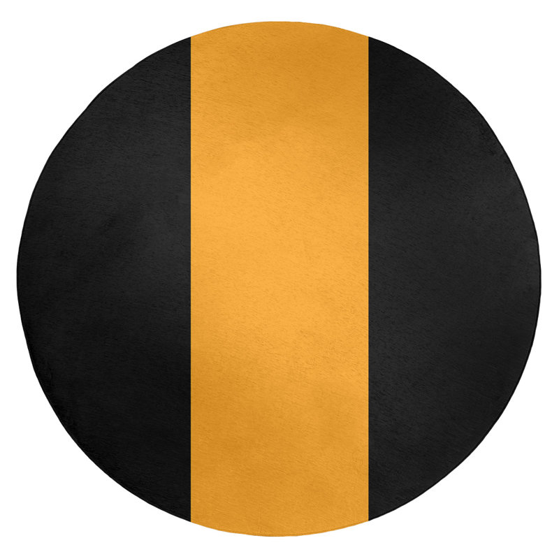 Tapis noir/jaune rayé, Rond 5 pi