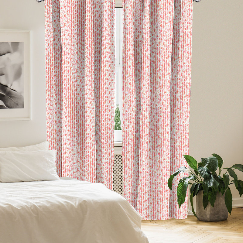 August Grove® Coral 4-Panel Curtains, Braid Boho Hipster Ethnic, Coral White, 56"W x 95"L