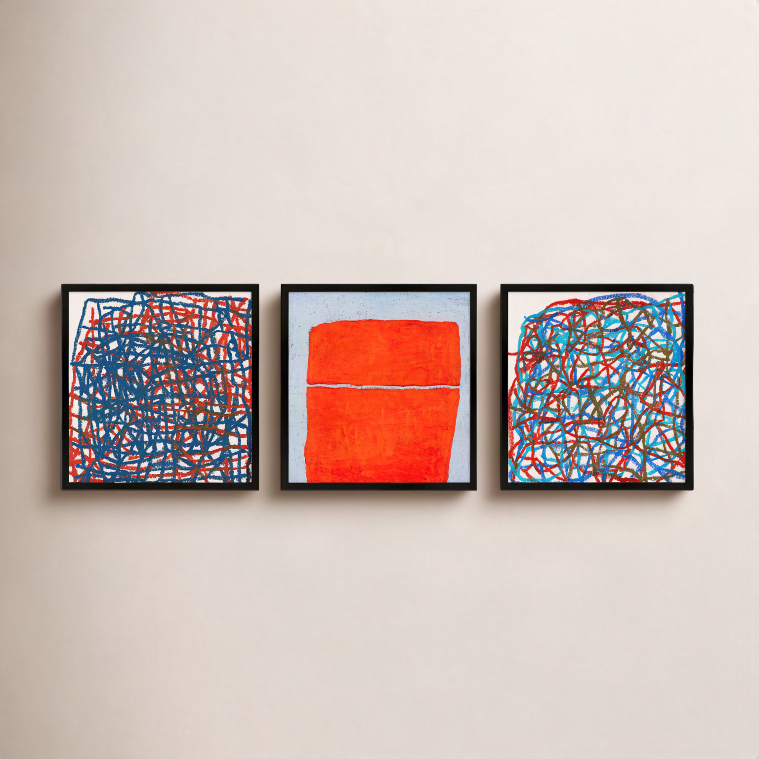 Tangerine. Set Of 3 by Stephanie Dennis, Black, 30" H x 90" W  x 1.25" D