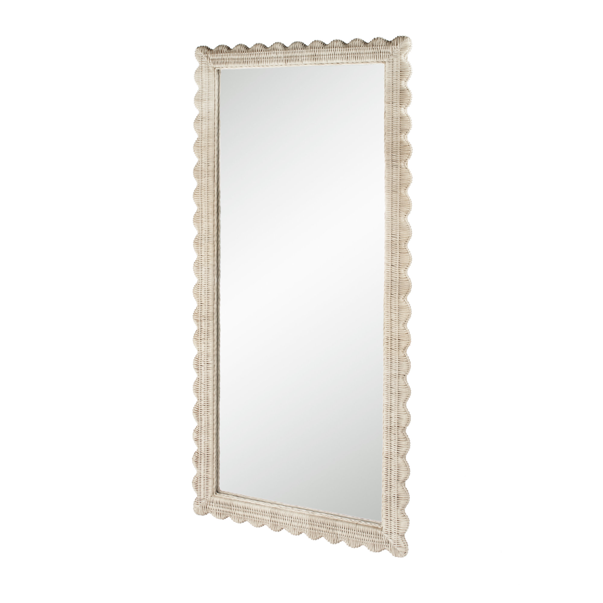Lacie Scalloped Rattan Floor Mirror, Off-White