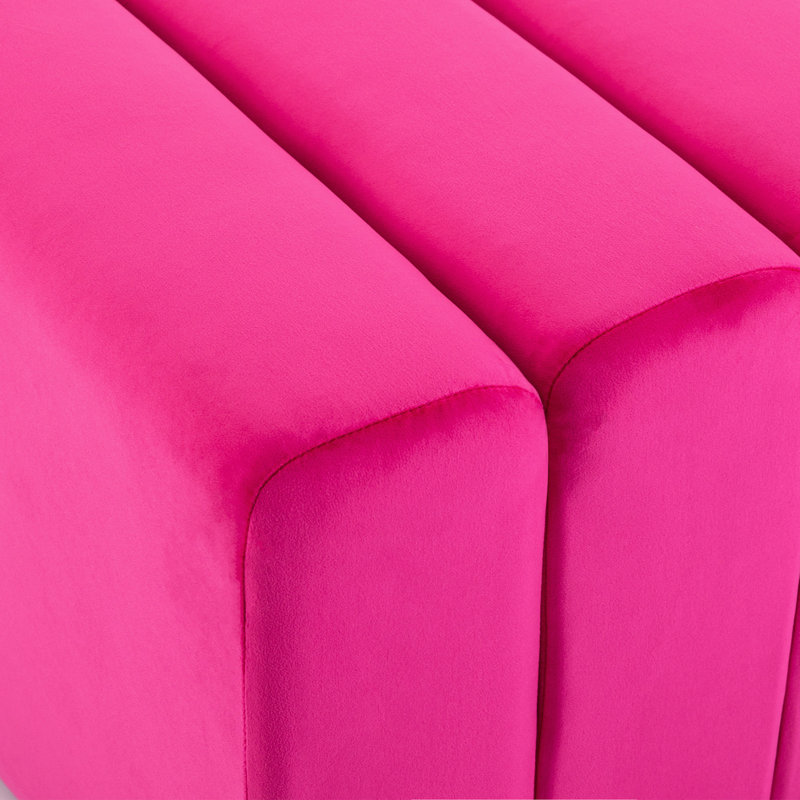 Lamart 18.1" Wide Tufted Square Cube Ottoman, Fuchsia Velvet