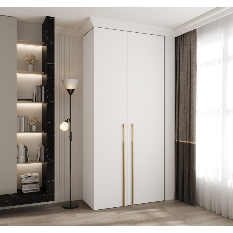 2 Door Manufactured Wood Wardrobe, Cashmere/Gold, 245.5 cm H x 110 cm W x 50 cm D