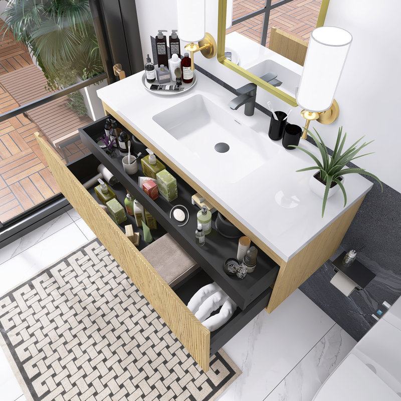 Meuble-lavabo mural simple 48 po avec lavabo en résine blanche 48 po