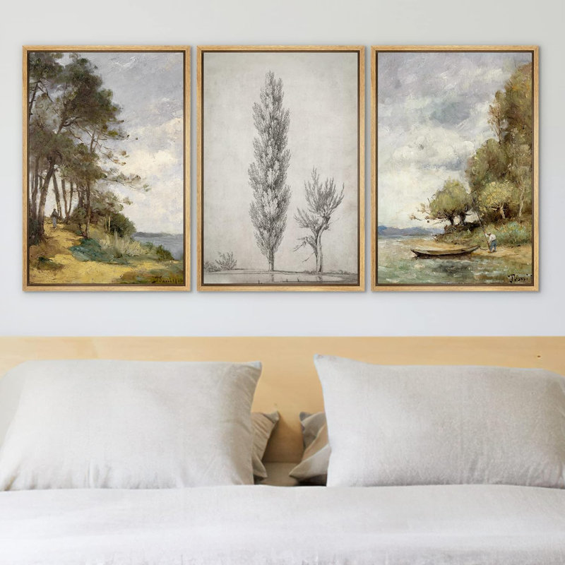 Rustic Countryside " Forest Tree Lake " 3 - Pieces, Natural, 24" H x 16" W x 1.5" D