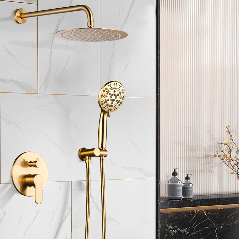 9 jets avec 1,8 gallon par minute 10 po Système de douche mural avec deux pommes de douche en chrome poli, Doré