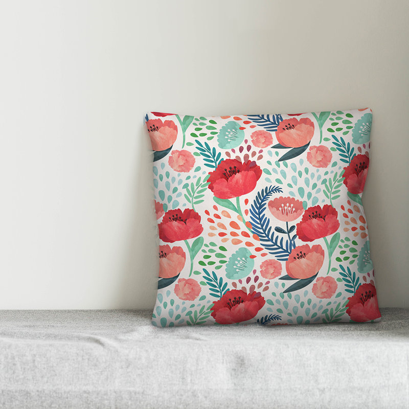  Coussin Painterly, Polyester / Bourre en polyester, 18 po x 18 po, Rouge / vert mer / bleu