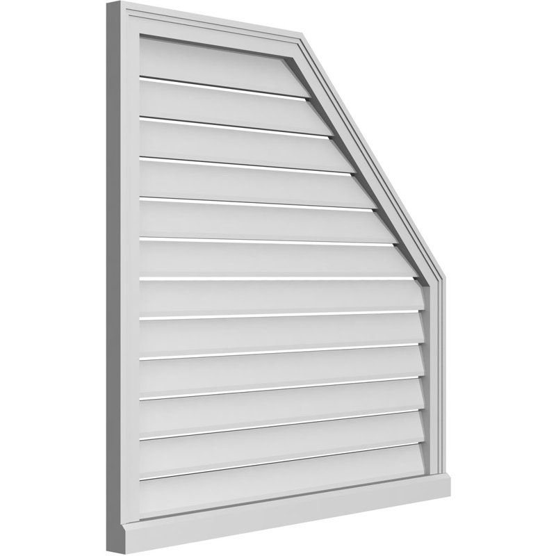 Half Octagon Top Right Surface Mount Signature Urethane Functional Gable Vent, Primed Tan, 38" H x 38" W x 2" D