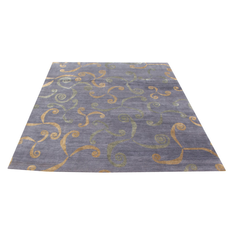 Tapis gris foncé / beige en laine noué à la main 8 pi x 10 pi Abstract