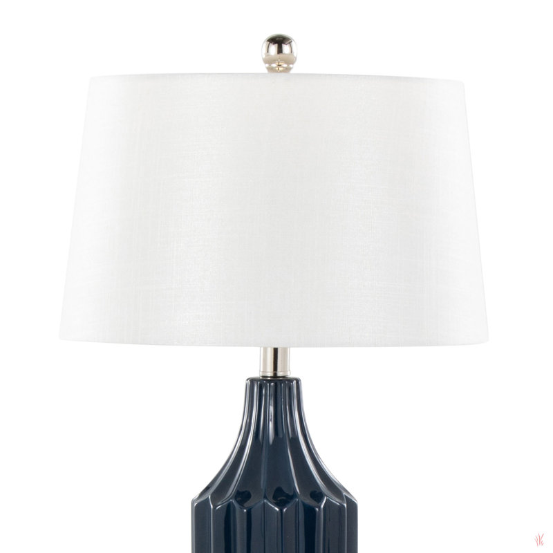 Lampe de table contemporaine en céramique lustrée avec abat-jour blanc 23 po Stella, Bleu