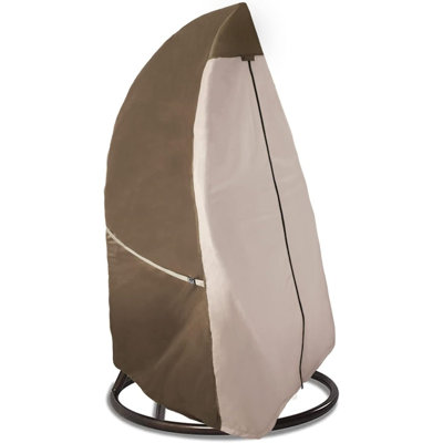 Beige Brown Egg Chair Cover, Waterproof Silver Coated Protector with Front Waterproof Zipper Hanging Buckle and Rear Elastic Strap Buckle