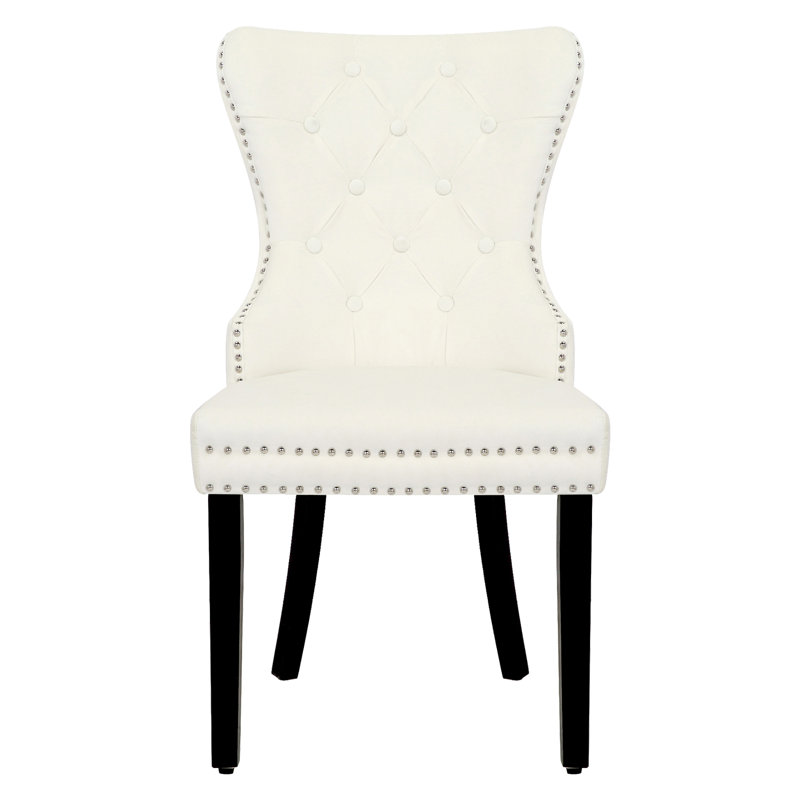 Kirsten 19.75'' H Tufted Velvet Upholstered Side Chair, Cream