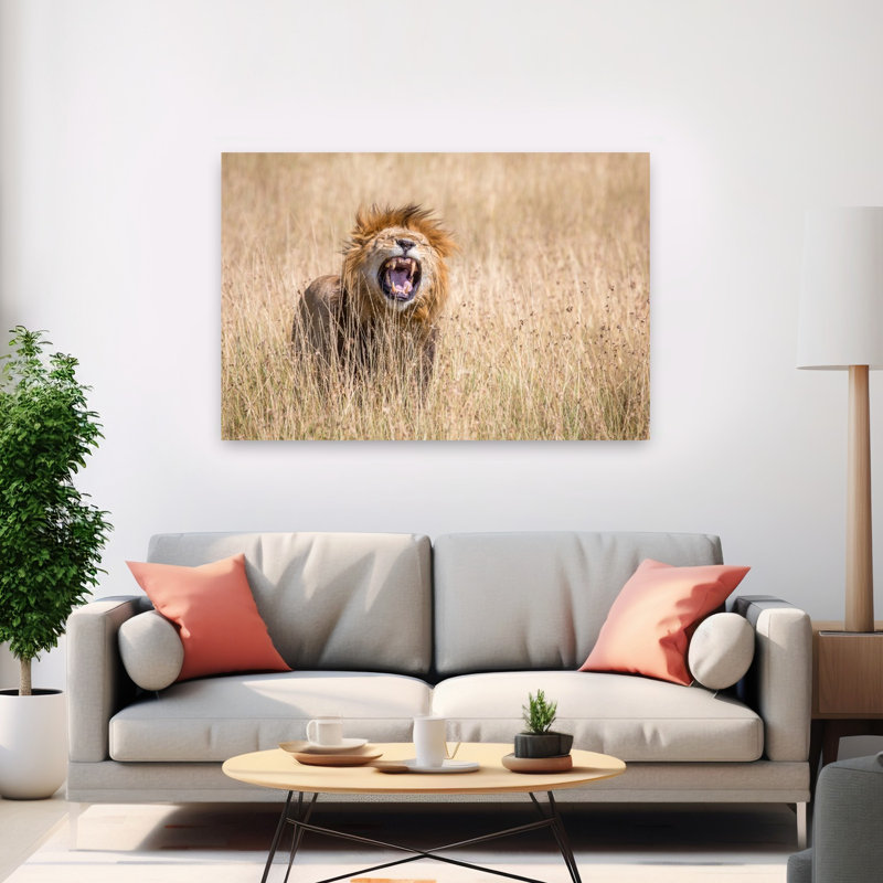Powerful Lion Roar Contemporary Cat Lion Nature Wildlife Wall Art Print, 101.6cm H x 152.4cm W