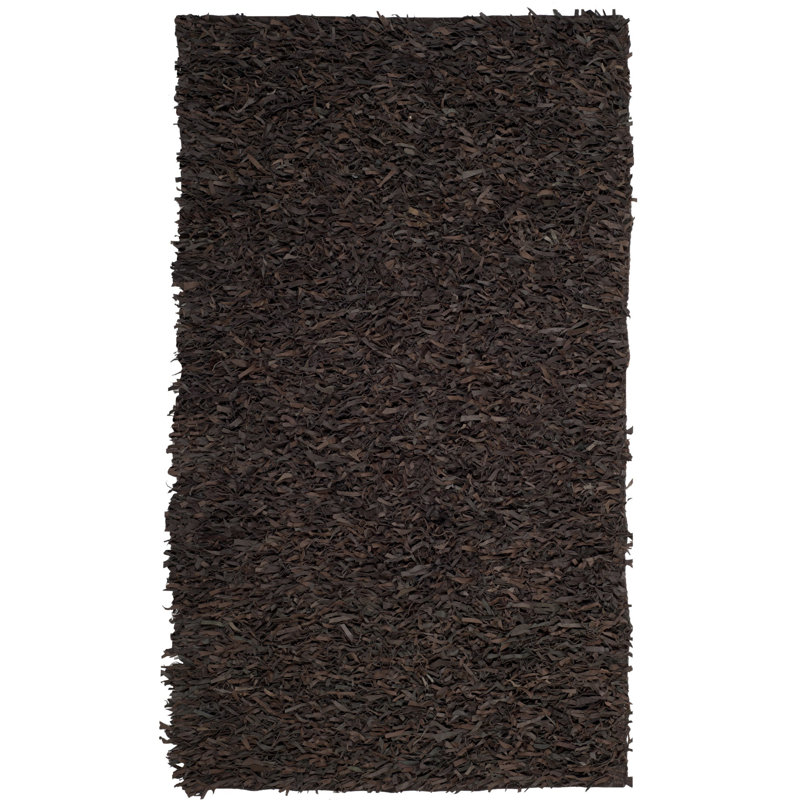 Tapis en coton tissé à la main de couleur unie brun foncé Arik, Rectangle 8 pi x 10 pi