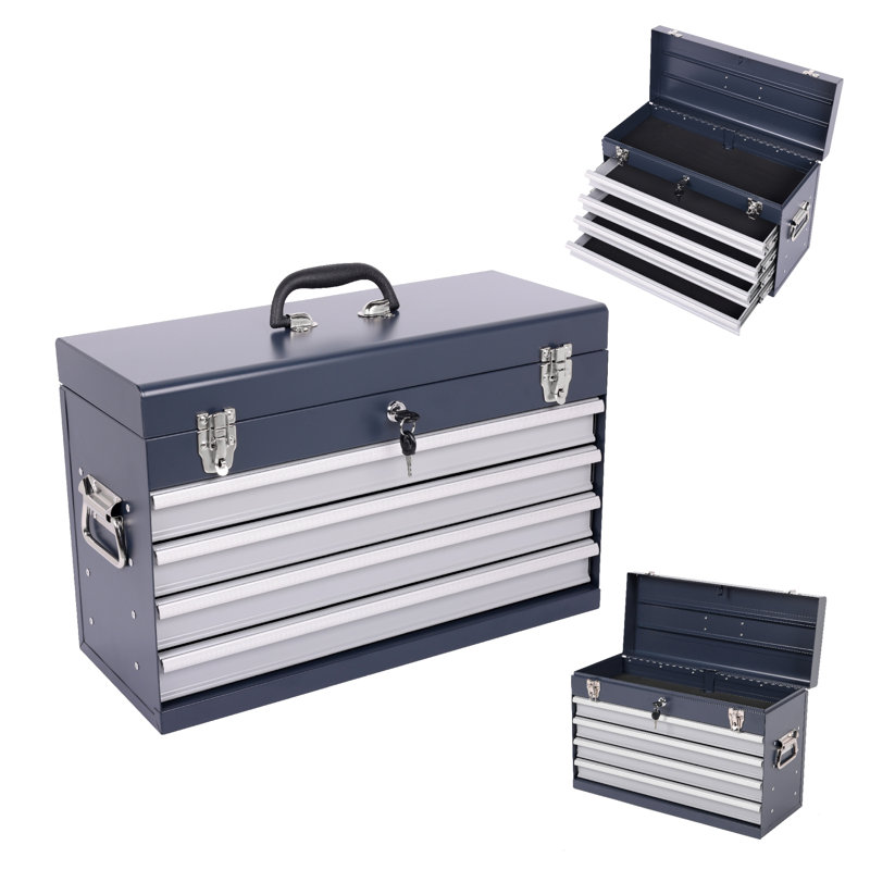 Heavy Duty Metal Tool Box, Antique Gray
