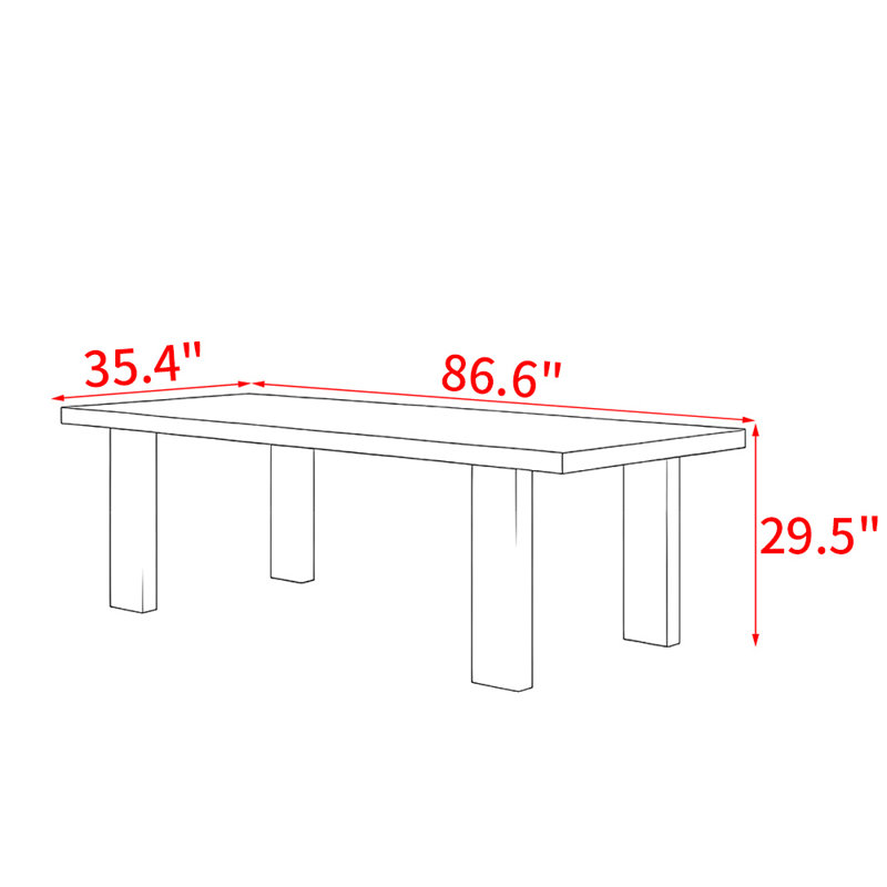 Table de salle à manger en bois massif de style français, H 29,5 po x L 86,6 po x l 35,4 po