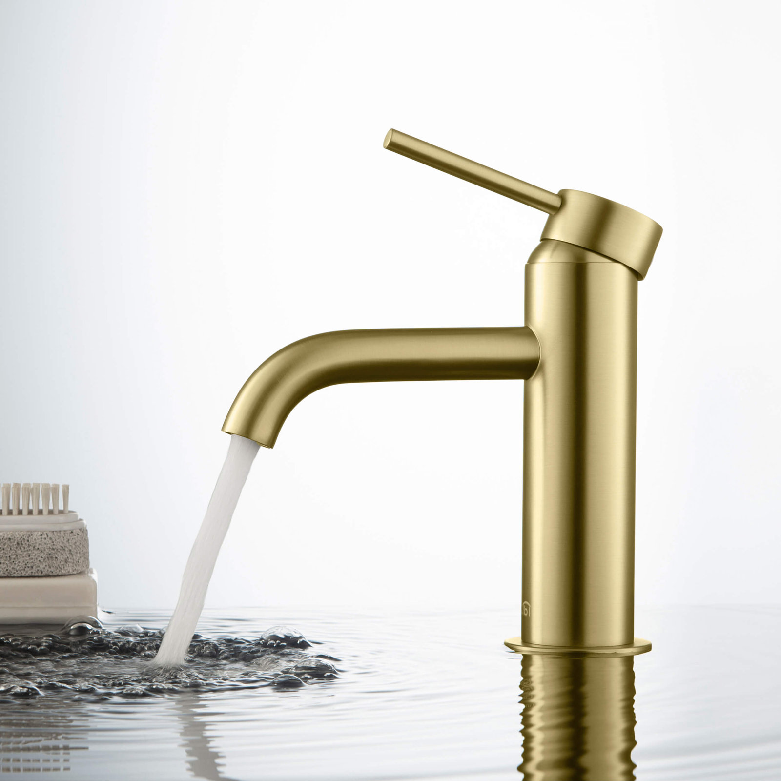 Circular Single-Hole Bathroom Faucet, Brushed Gold, Drain Assembly Included