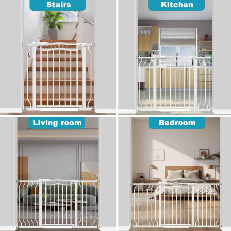Barrière de sécurité pour animaux extra-large à fermeture automatique - Installation réglable sans perçage, conception arquée moderne pour les portes, les escaliers et l'utilisation intérieure / extérieure