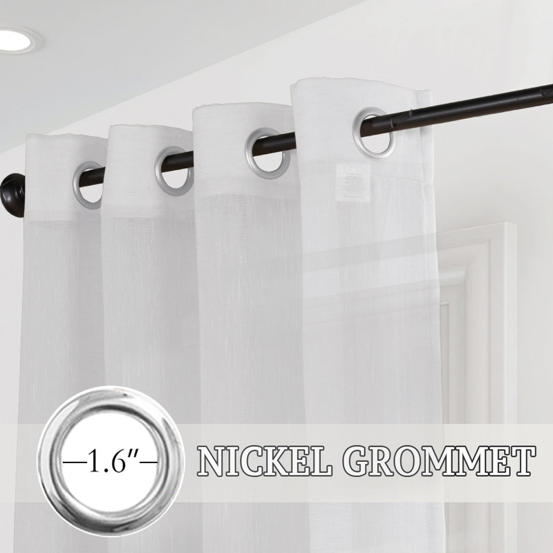 Paire de rideaux semi-transparents avec œillets Dawan, L 52 po x L 108 po, Blanc