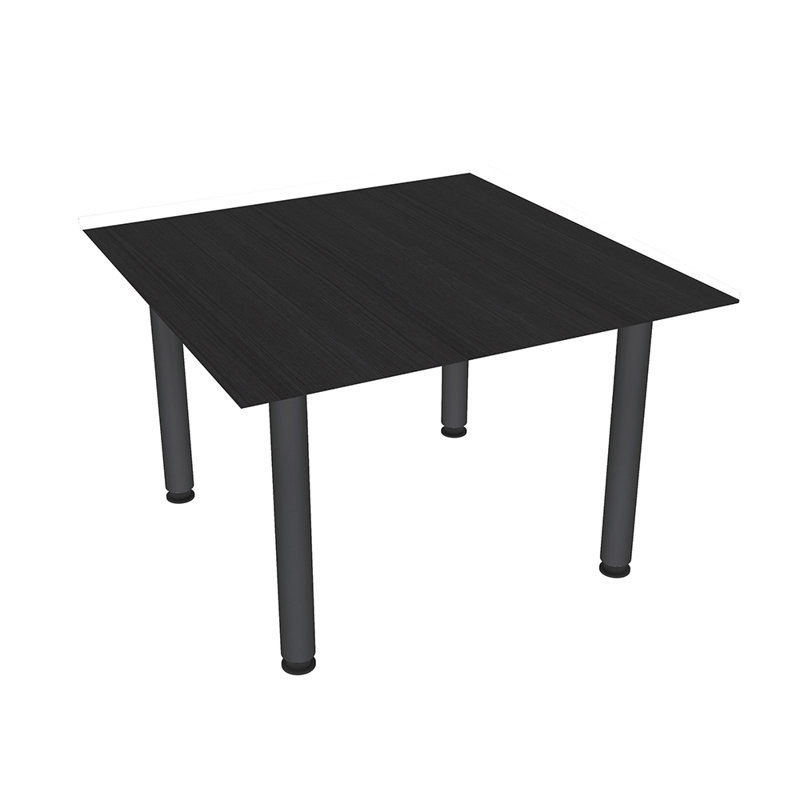 Table de conférence carrée avec pieds en métal, L 42 po x l 42 po, Cyprès noir, Noir mat