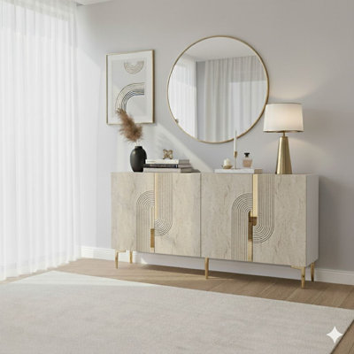 Modern Console Table with Multiple Shelves, 59.1 x 29.5 x 12.6 inches | 100% Melamine Coated Particle Board, Thickness: 0.7 inches | Wall-Mountable, Stylish Geometric Design for Living Room & Entryway Decor