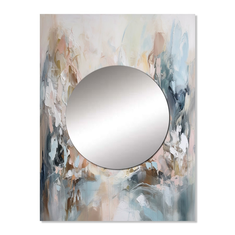 Delicate Brushstrokes Abstract Painting IV - Abstract Painting Large Mirror, Cream Unique Wall Mirror Decor, Printed Metal Art